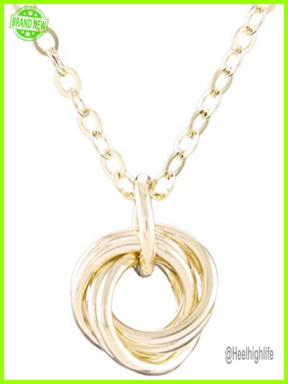 14K Yellow Gold Filled Love Knot Circle Pendant Necklace 20 Inch Hypoallergenic